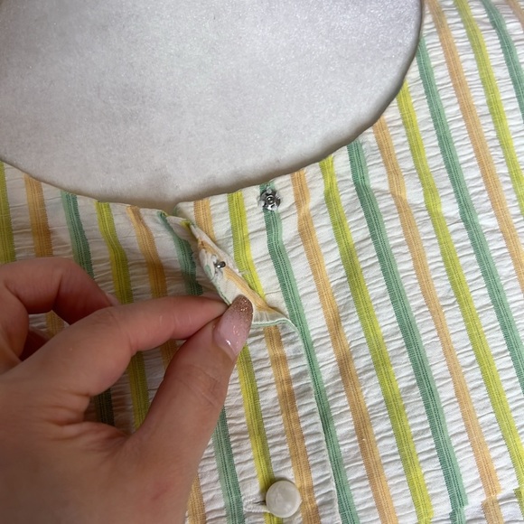 Vintage 60s 70s Seersucker House Coat Striped Lounge Dress Ric Rac Trim Mumu - Picture 6 of 14